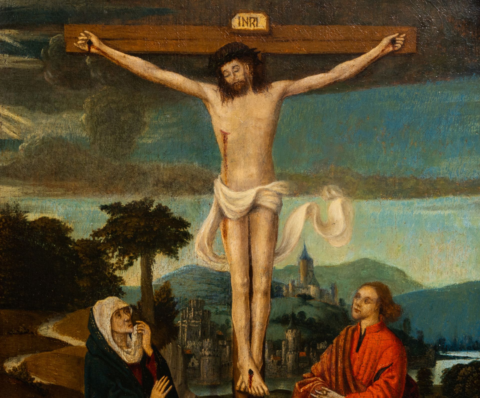 Flemish school, circle of Adriaen Isenbrant (1475/1495-1551): Golgotha, oil on panel, first quarter - Image 4 of 5