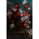Flemish school, monogrammed V.H.: A bouquet of flowers in an urn, oil on canvas, 18th C.
