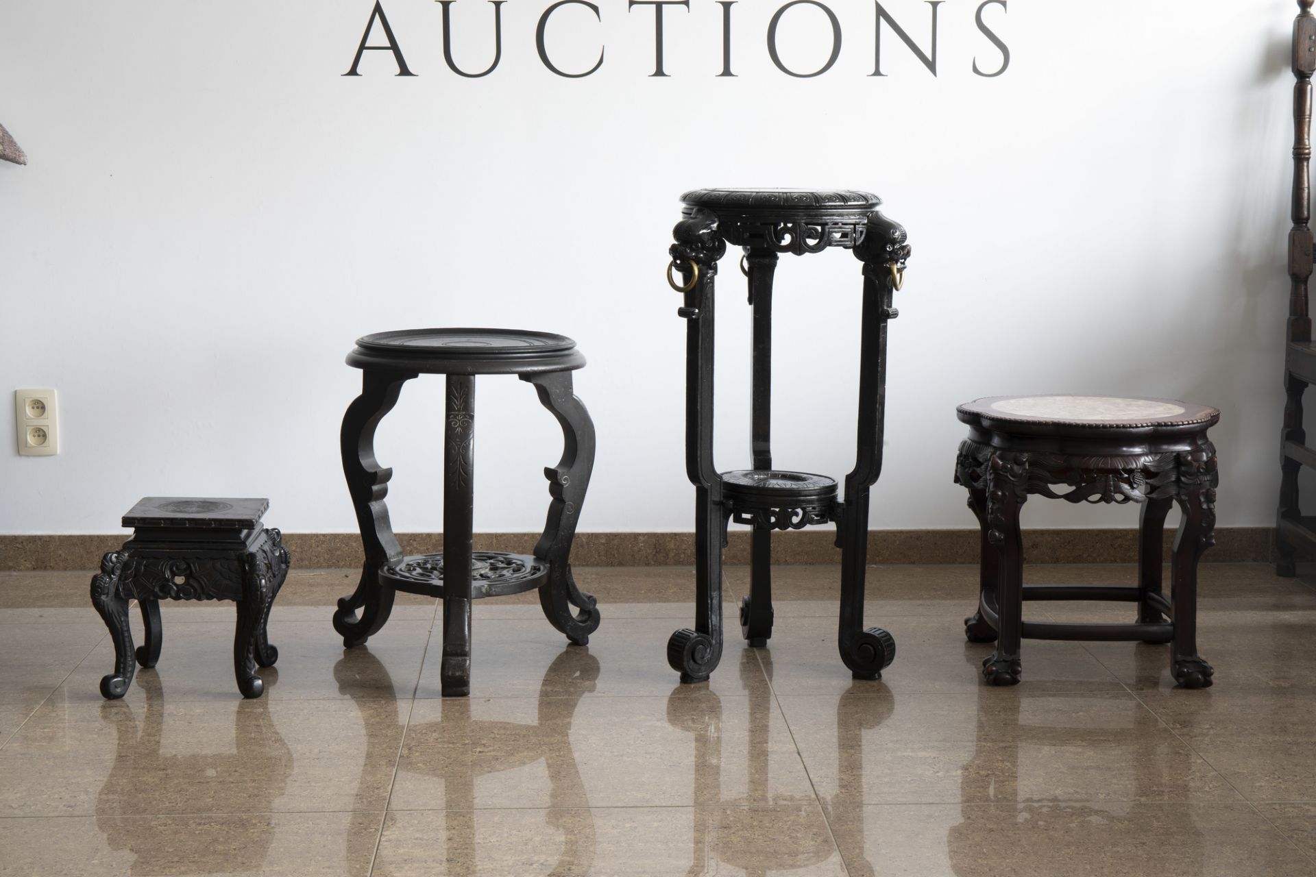 Four Chinese wood stands, one with a marble top, 20th C. - Image 5 of 7