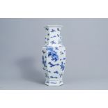 A hexagonal Chinese blue and white 'Buddhist lions' vase, 19th C.