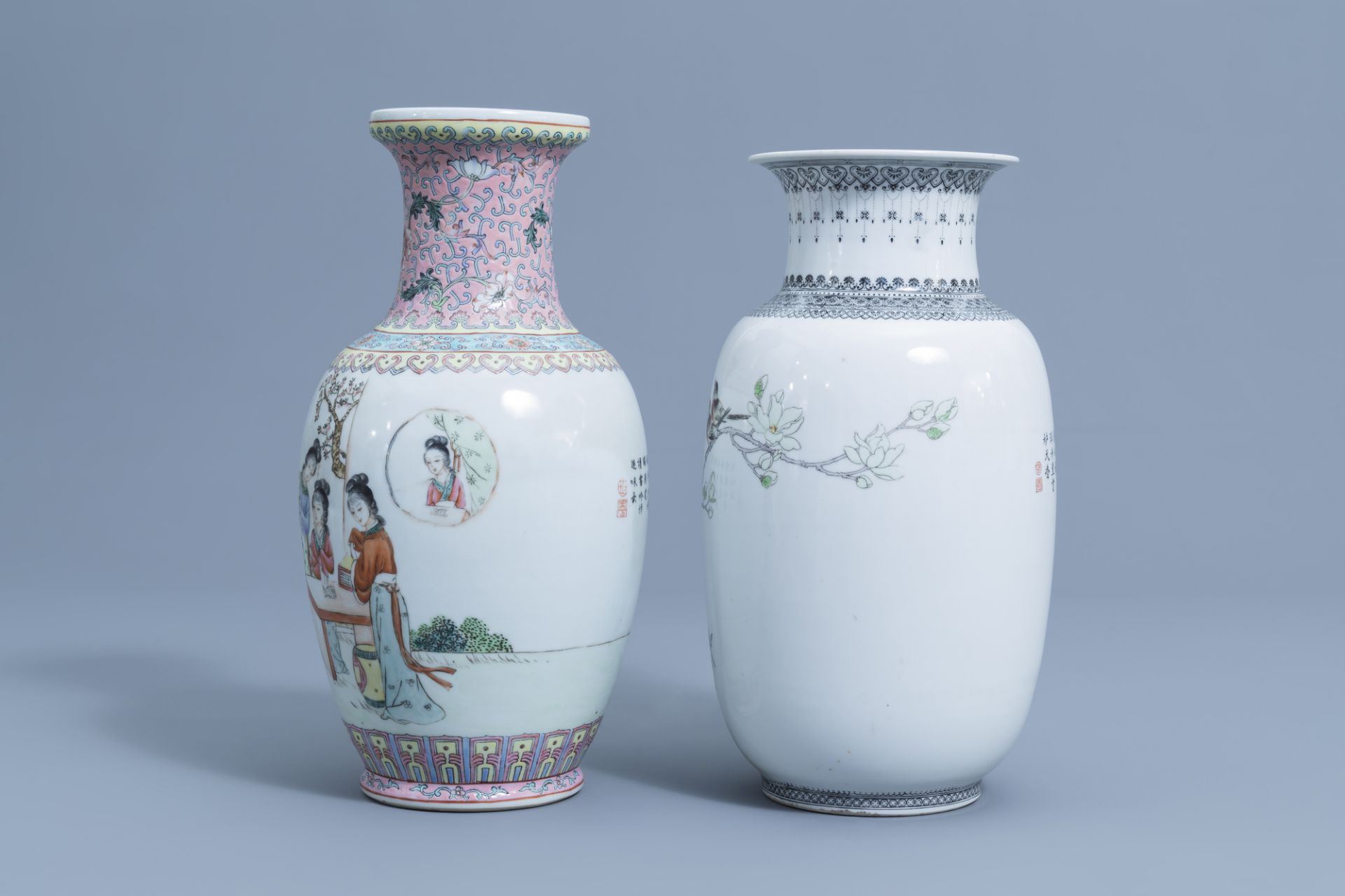 Five various Chinese famille rose vases, 20th C. - Image 5 of 13