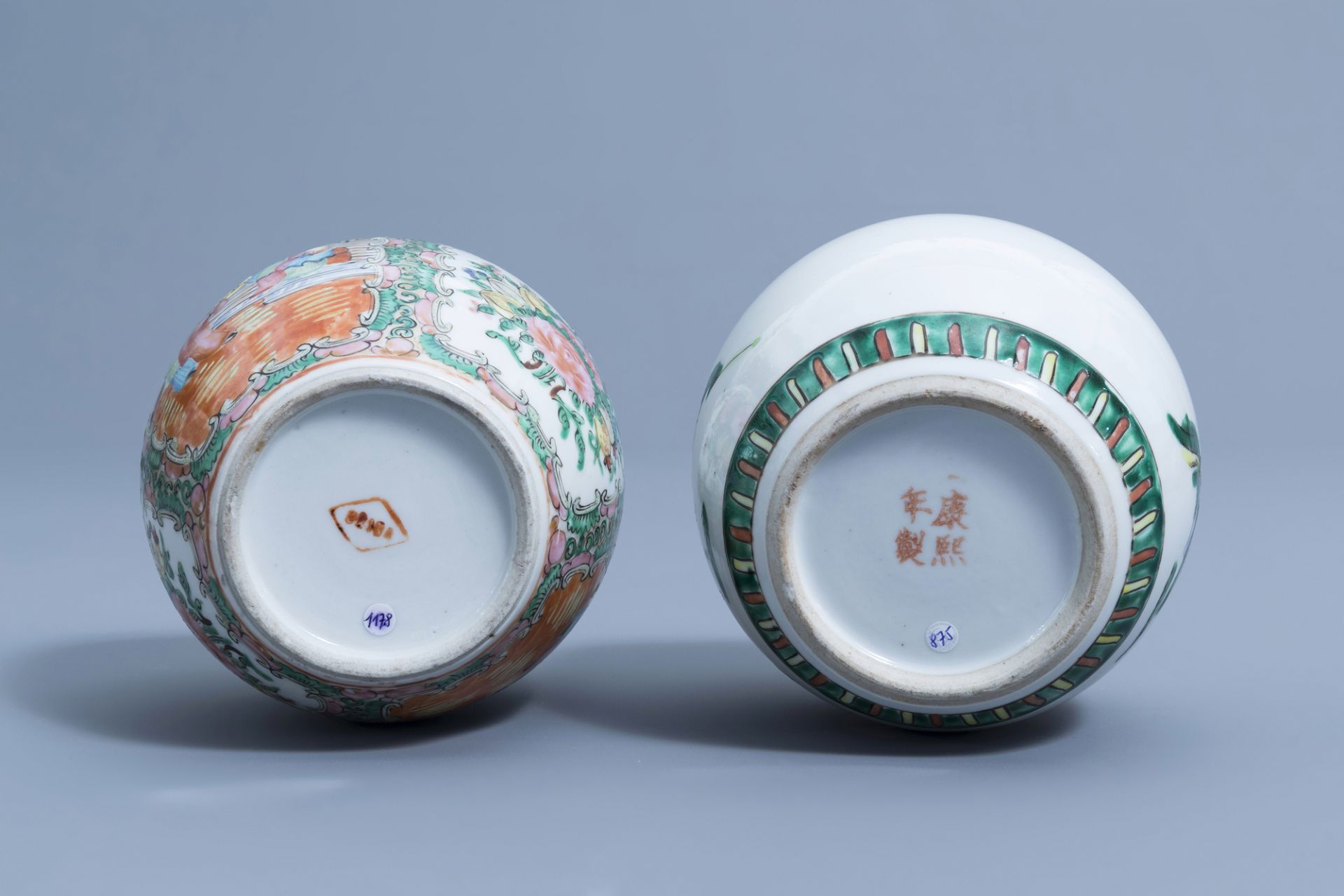 Seven various Chinese famille rose, famille verte, blue and white jars, 19th/20th C. - Image 15 of 25