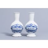 A pair of Dutch Delft blue and white pharmacy bottles, 18th C.