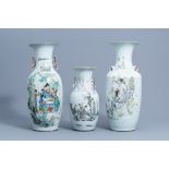 Three various Chinese famille rose vases with figurative design, 19th/20th C.