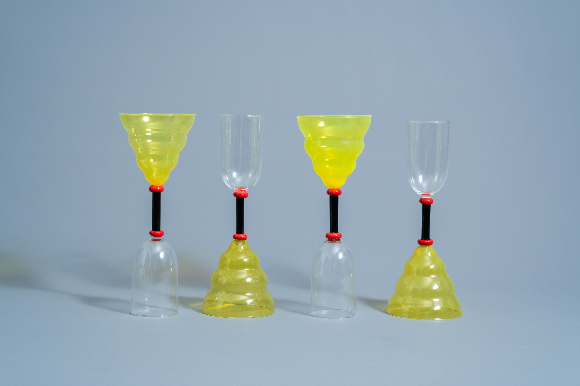 Marco Zanini (1954): Four 'Vega' Murano glass glasses for Memphis Milano by Toso Vetri d'Arte, [1982 - Image 2 of 7