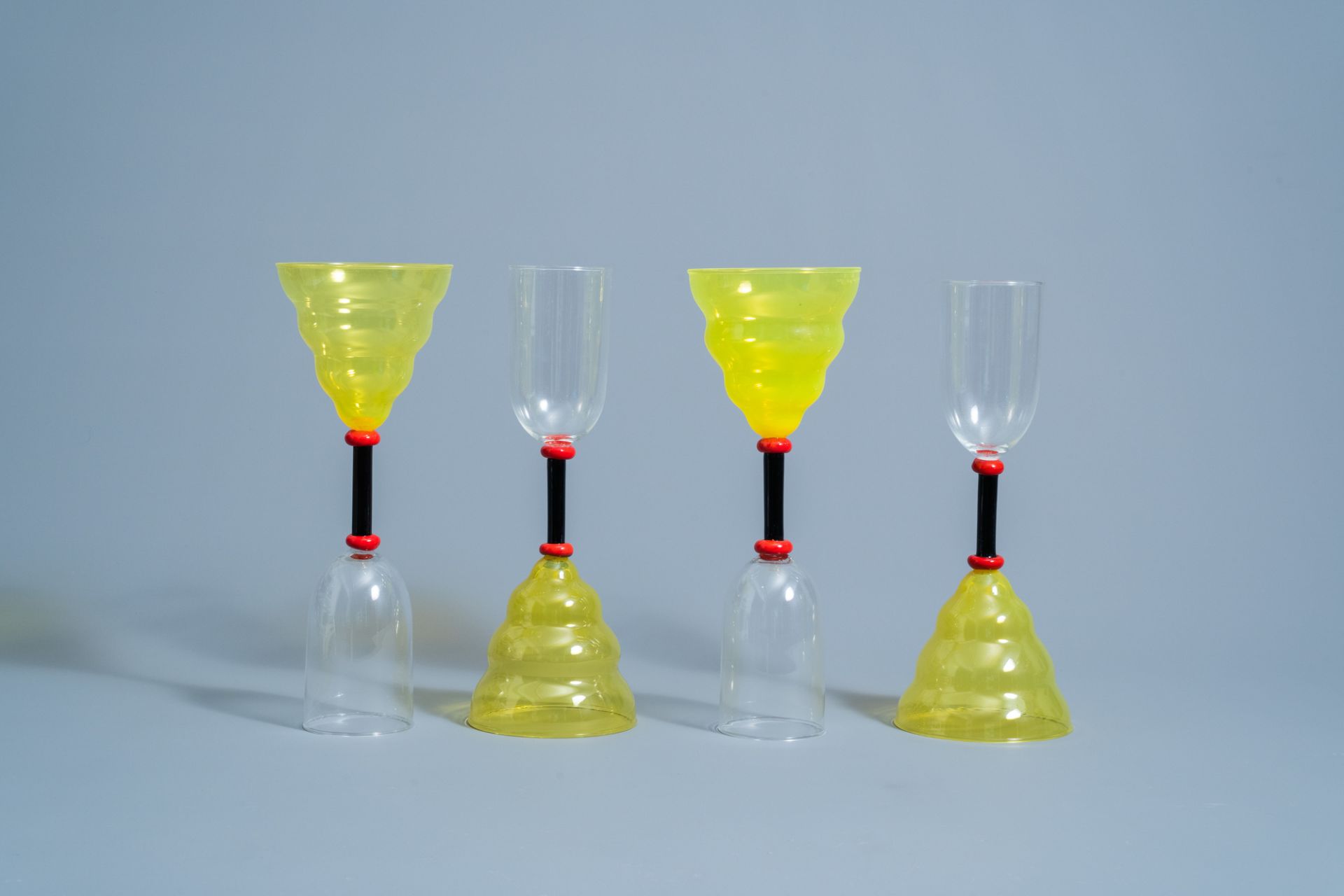 Marco Zanini (1954): Four 'Vega' Murano glass glasses for Memphis Milano by Toso Vetri d'Arte, [1982 - Image 2 of 7