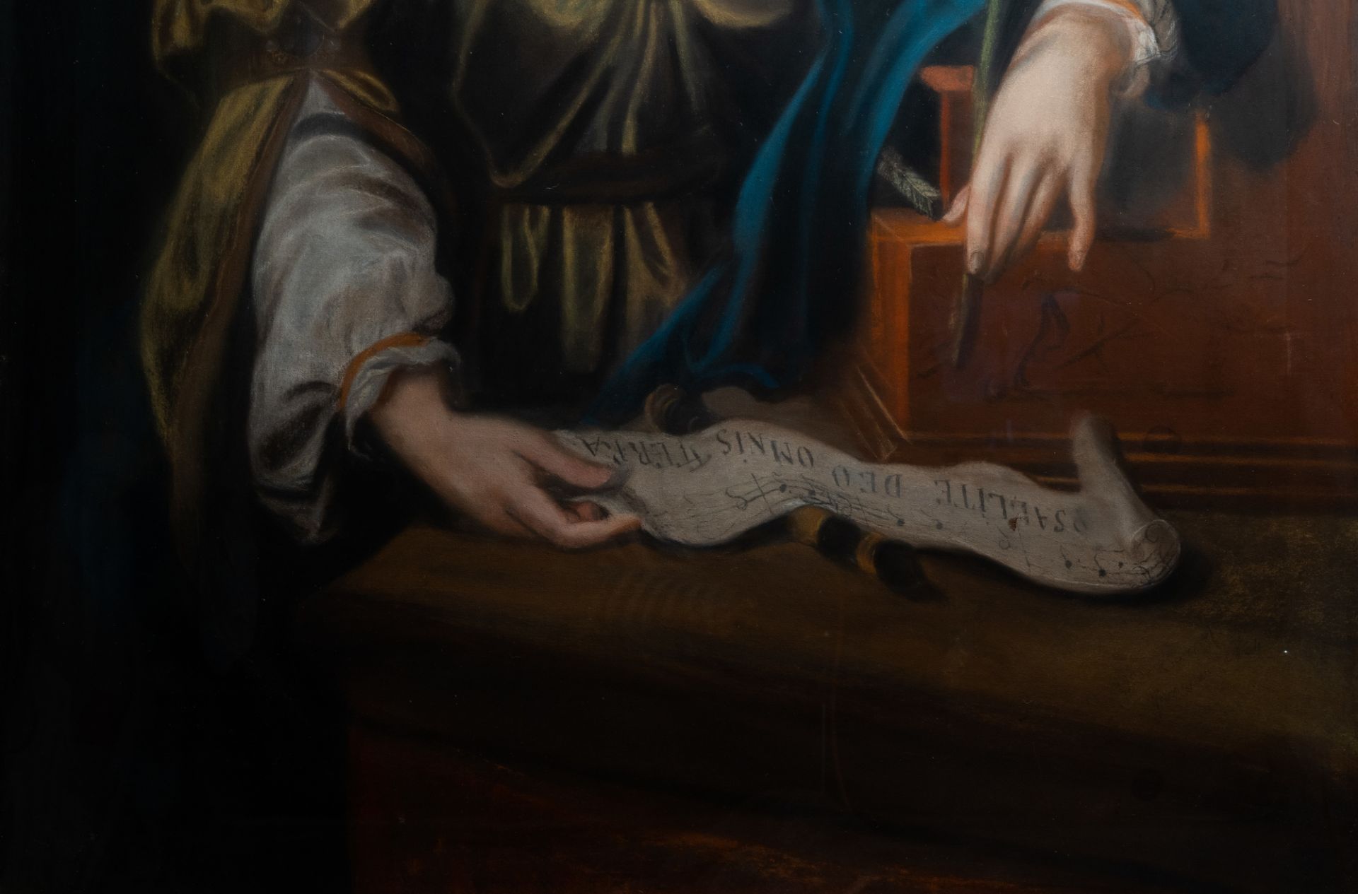 Illegibly signed, after Simon Vouet (1590-1649): Saint Cecilia, pastel on paper marouflated on canva - Image 6 of 7