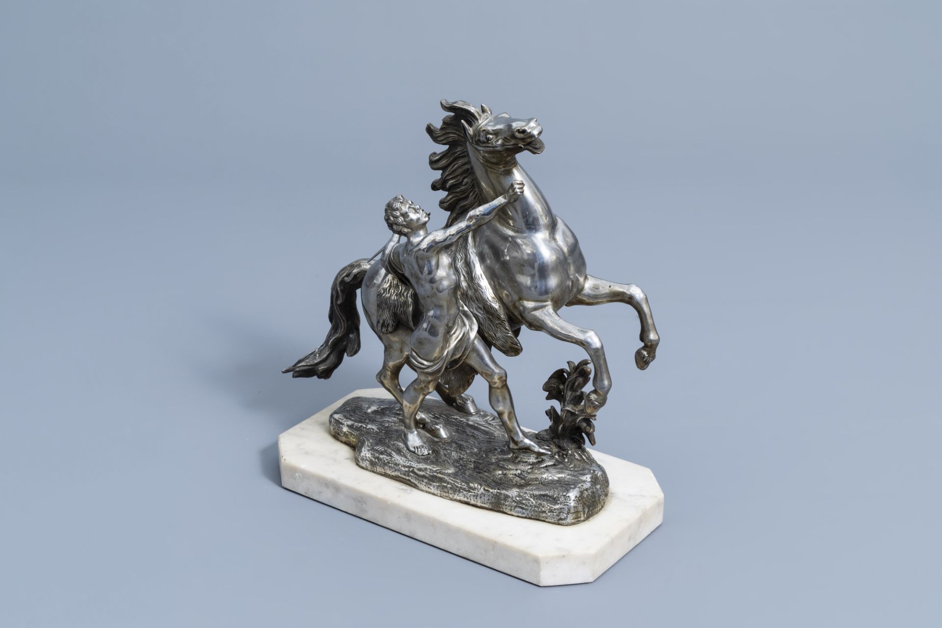 French school, after Guillaume Coustou the Elder (1677-1746): A Marly horse, silver plated bronze on