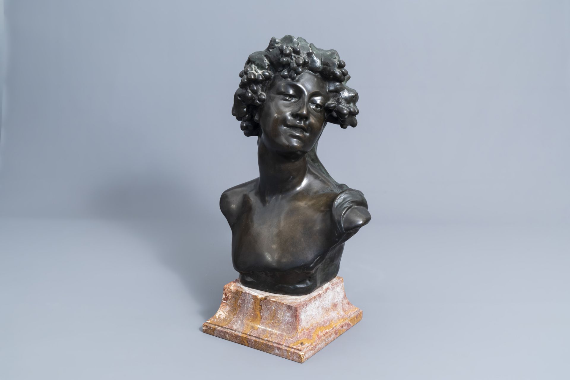 Jef Lambeaux (1852-1908): Bacchant, patinated bronze on a marble base