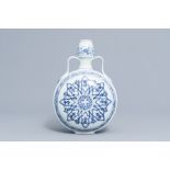 A Chinese blue and white moon flask with floral design, Xuande mark, 20th C.