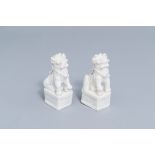 A pair of Chinese blanc de Chine joss-stick holders modelled as Buddhist lions, Kangxi