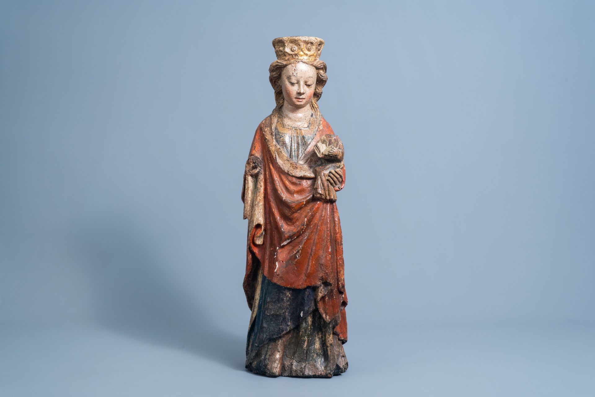 In the manner of the Master of Elsloo: A carved wooden and polychrome decorated Virgin and Child, po - Image 2 of 7