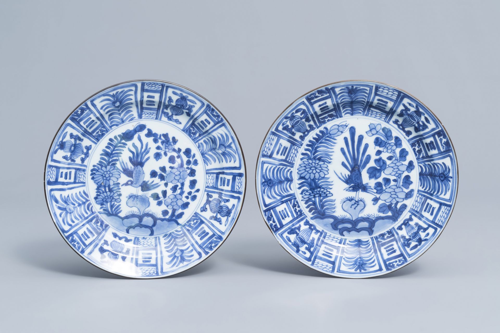 Four Chinese blue and white plates with a bird among blossoming branches, Kangxi - Image 2 of 5