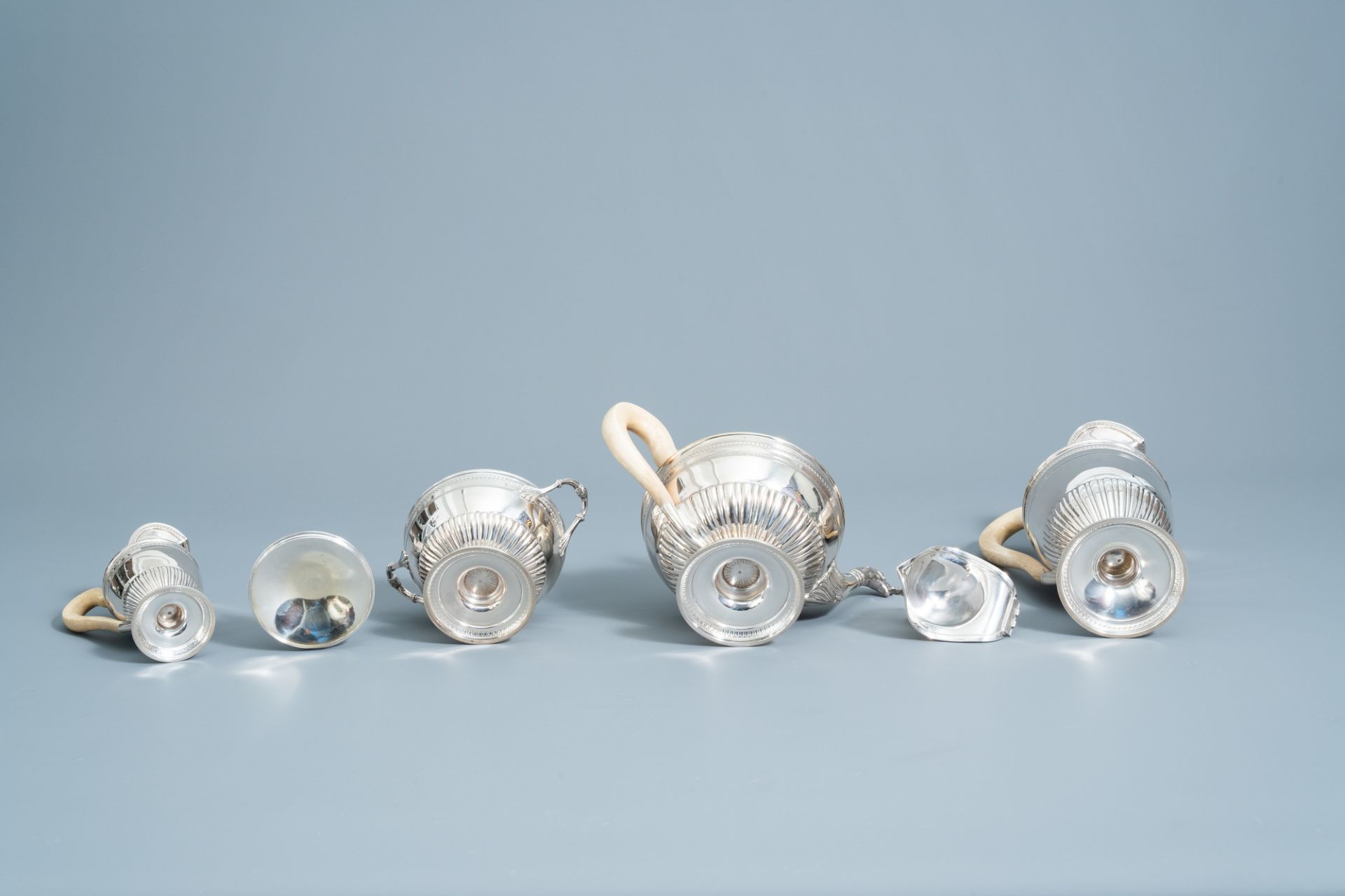 A four-piece silver Directoire style tea set with ivory handles, 800/000, 19th/20th C. - Image 8 of 12