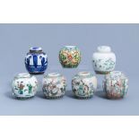 Seven various Chinese famille rose, famille verte, blue and white jars, 19th/20th C.