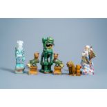 A varied collection of Chinese sancai glazed lions and twee famille rose figures, Ming and later