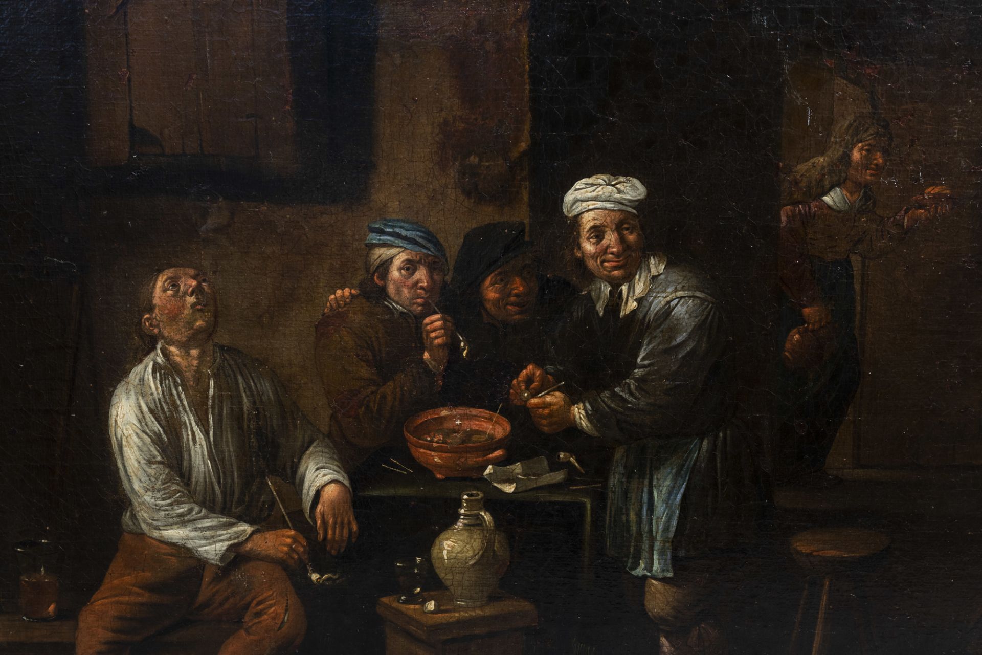 Victor Mahu (1647-1700): Peasants making merry at an inn, oil on canvas - Image 5 of 6