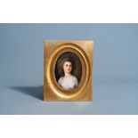 An oval framed porcelain plaque with the portrait of Anna Potocka, most probably K.P.M. Berlin, Germ