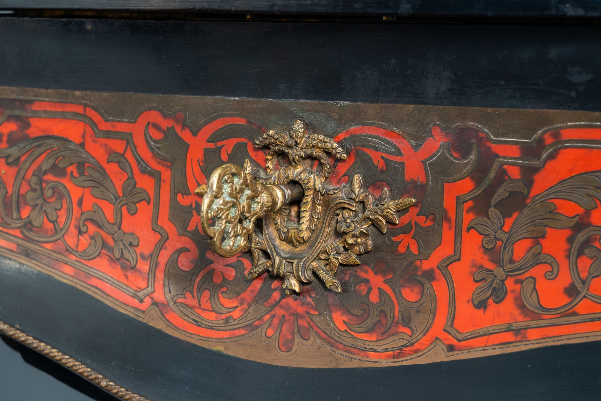 A French Historicism gilt mounted and brass marquetry sewing table, L. Grade F. - R(ue) Castex 9, 19 - Image 9 of 13