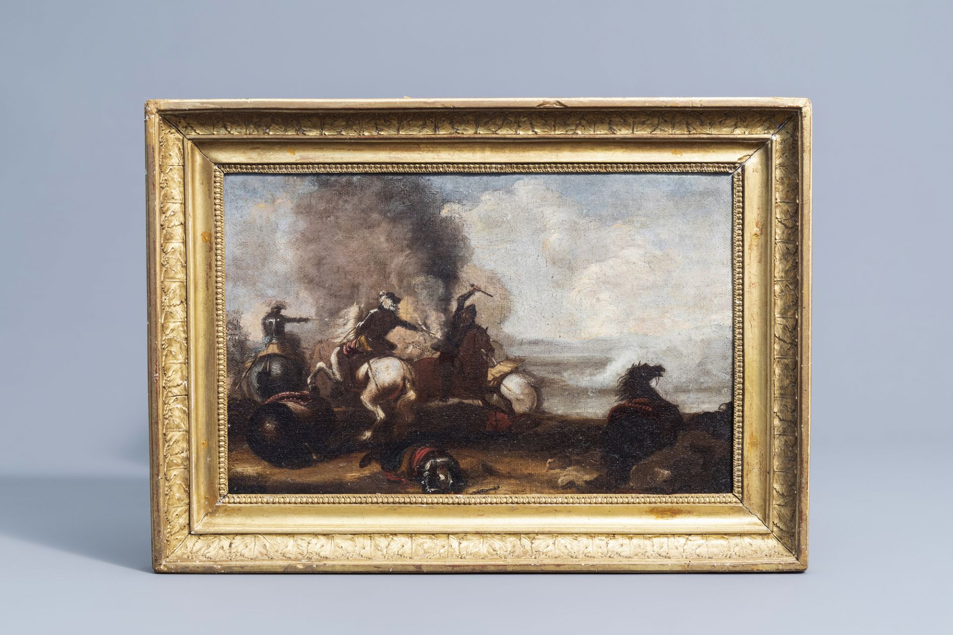 Italian school: The battlefield, oil on canvas, 17th C. - Image 2 of 5