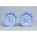 A pair of Chinese blue and white 'pheasant' chargers, Kangxi