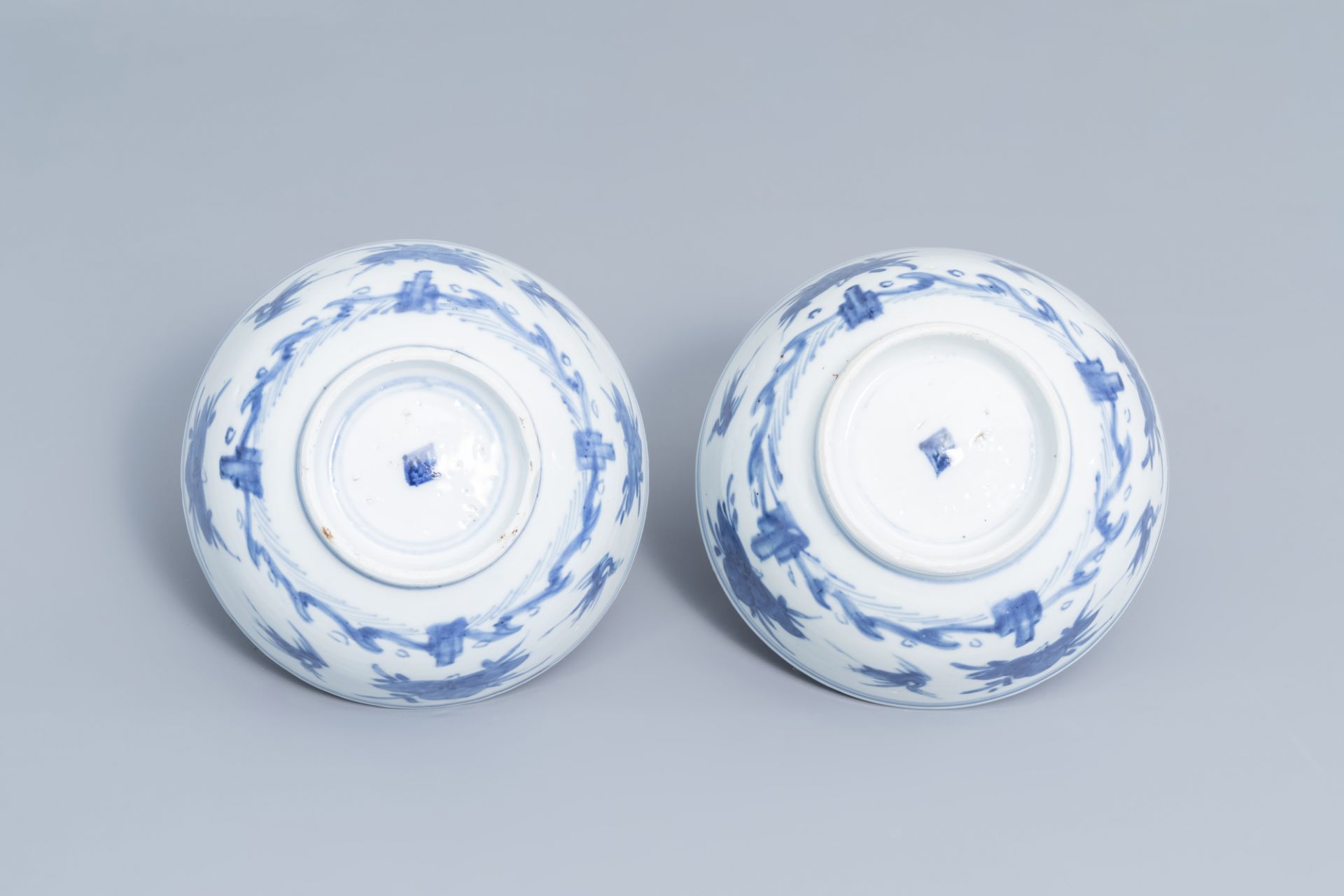 Two Chinese blue and white bowls with cranes and peaches, Ming - Image 7 of 7