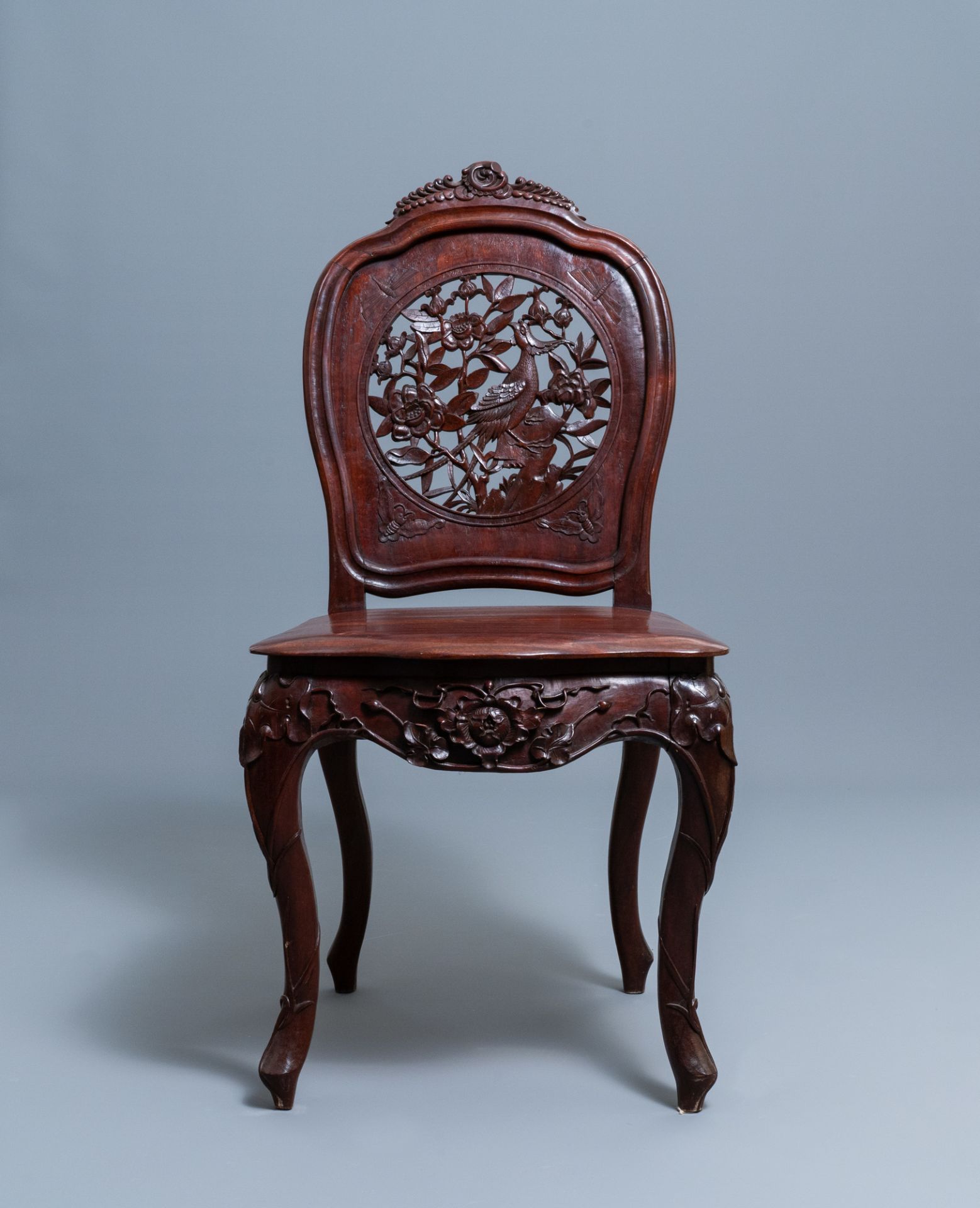 Four wooden chairs with reticulated backs, Macao or Portuguese colonial, 19th C. - Image 6 of 47