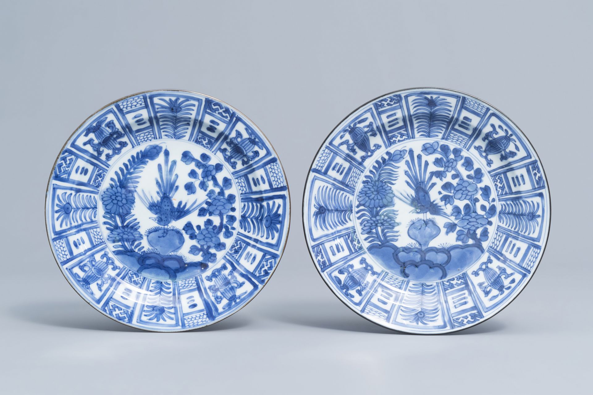 Four Chinese blue and white plates with a bird among blossoming branches, Kangxi - Image 4 of 5