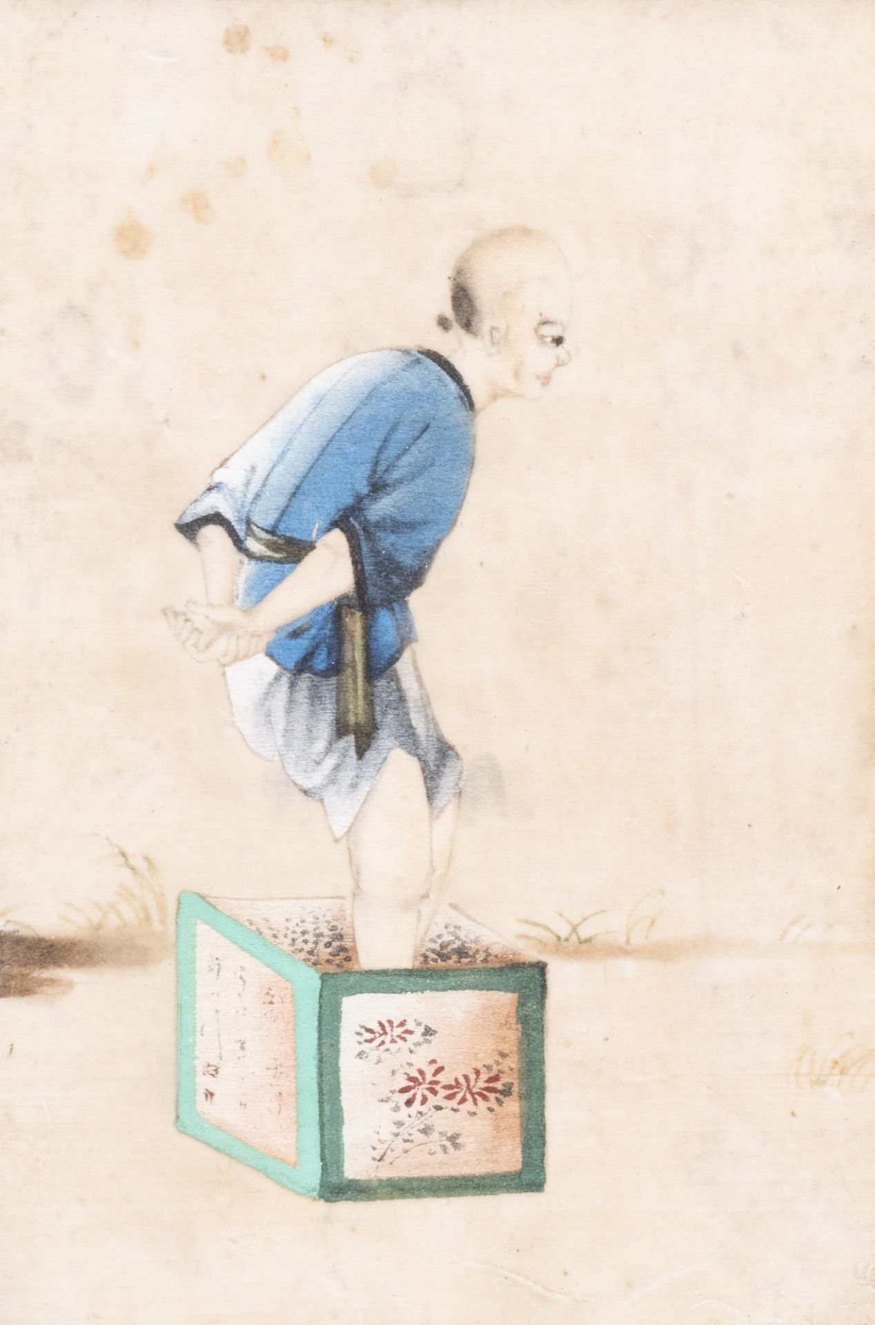 Chinese school, ink and colours on pith paper, 19th C.: Eight works depicting the tea production - Image 11 of 20