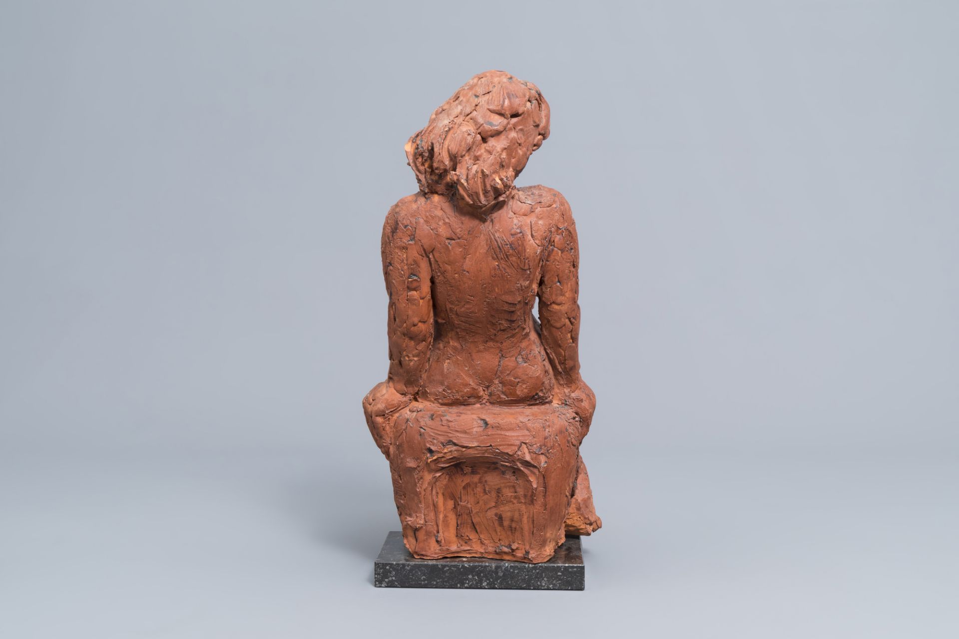 Jos De Decker (1912-2000): Seated nude, terracotta on a marble base, dated 1977 - Image 4 of 7