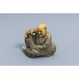 A Chinese carved Shoushan soapstone figure of a Luohan, 19th/20th C.