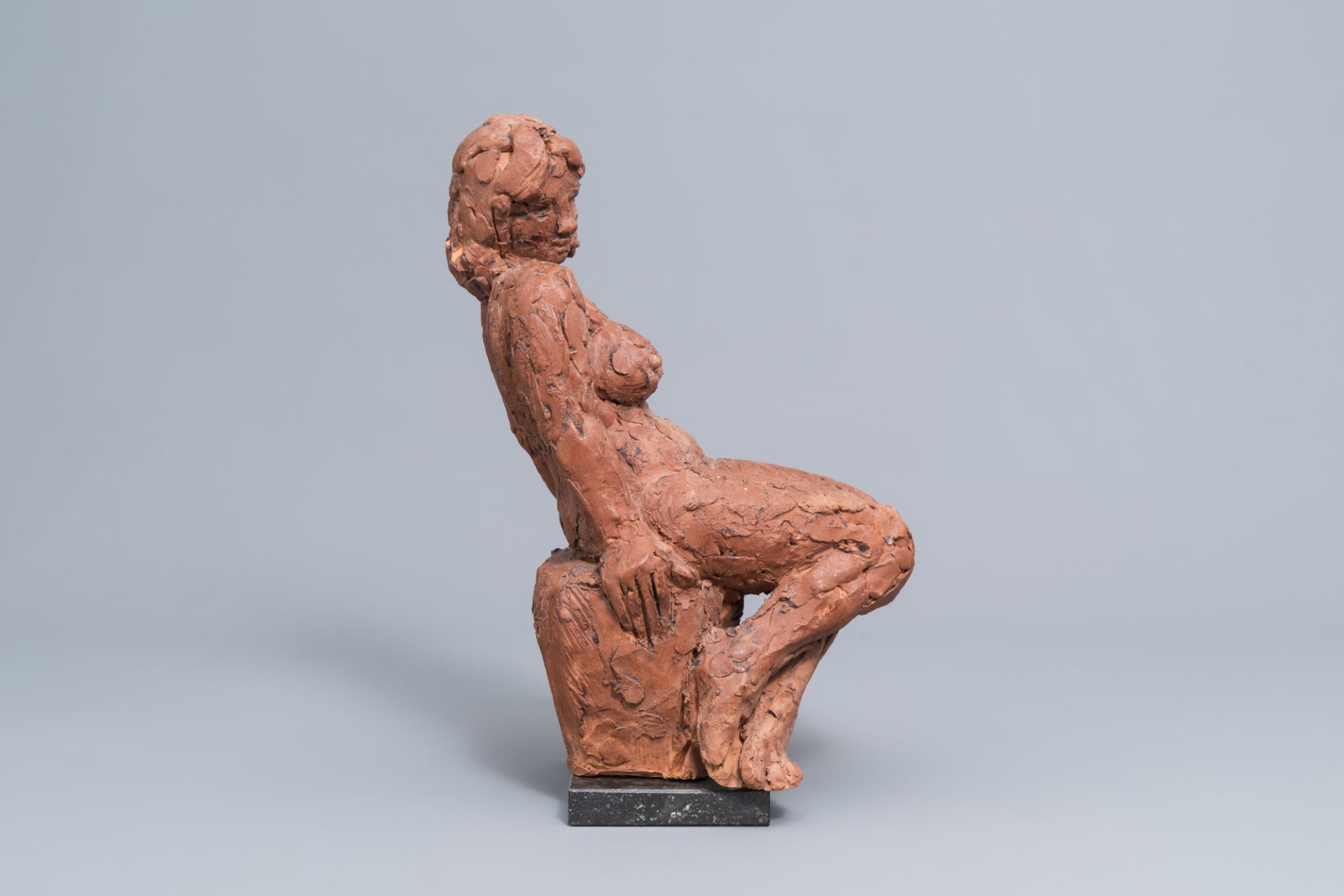 Jos De Decker (1912-2000): Seated nude, terracotta on a marble base, dated 1977 - Image 3 of 7