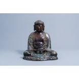 A large Japanese champleve enamel and bronze figure of a seated Buddha, Edo, 18th C.