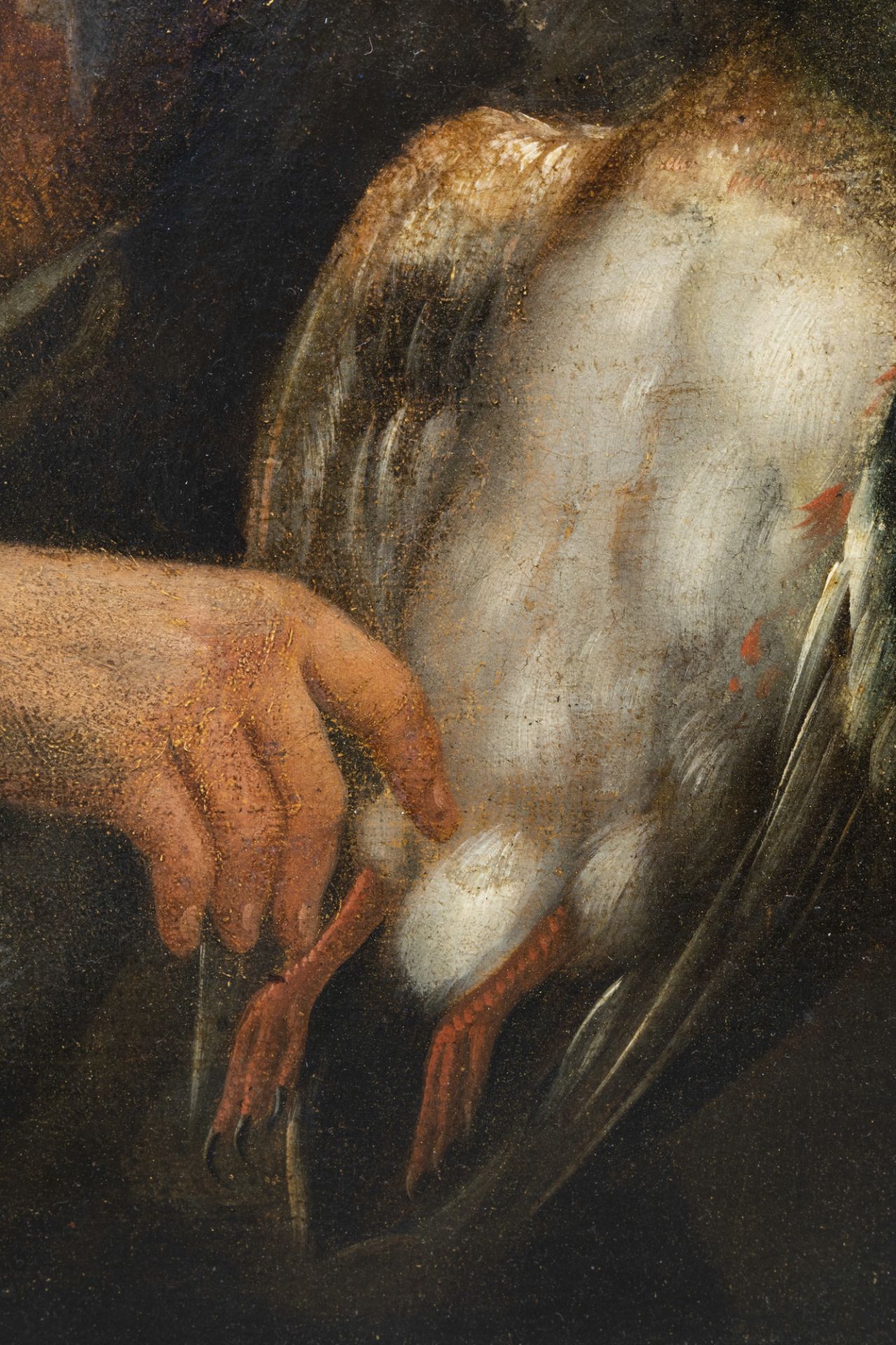French school: A lady with a duck, oil on canvas, 18th C. - Image 5 of 5