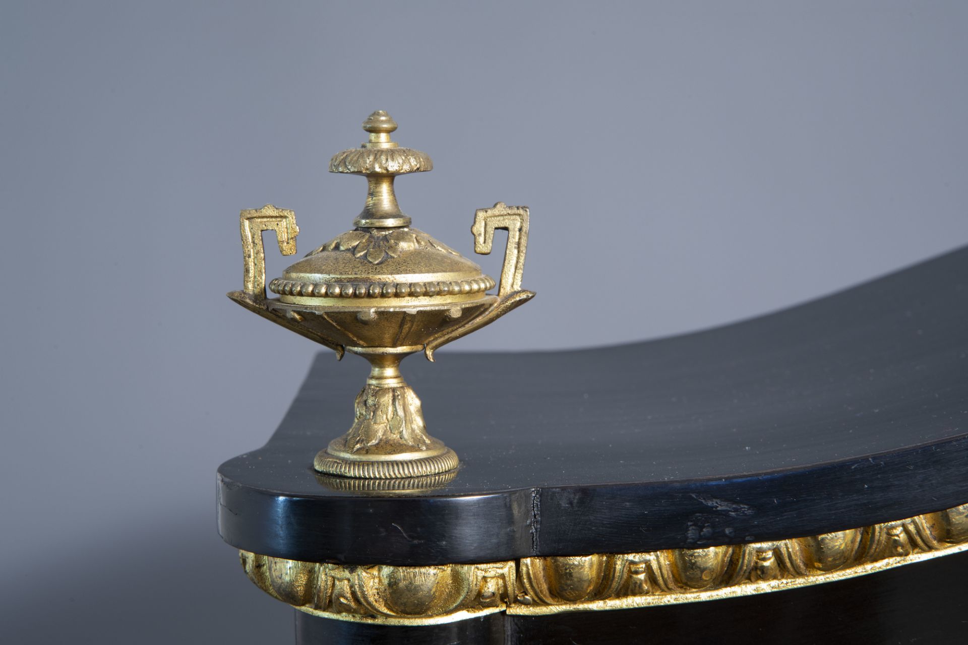 A French ebonised wooden brass inlaid and gilt bronze mounted bonheur du jour, Napoleon III, 19th/20 - Image 18 of 23