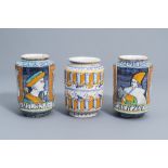 Three various Italian polychrome maiolica albarelli, ca. 1900