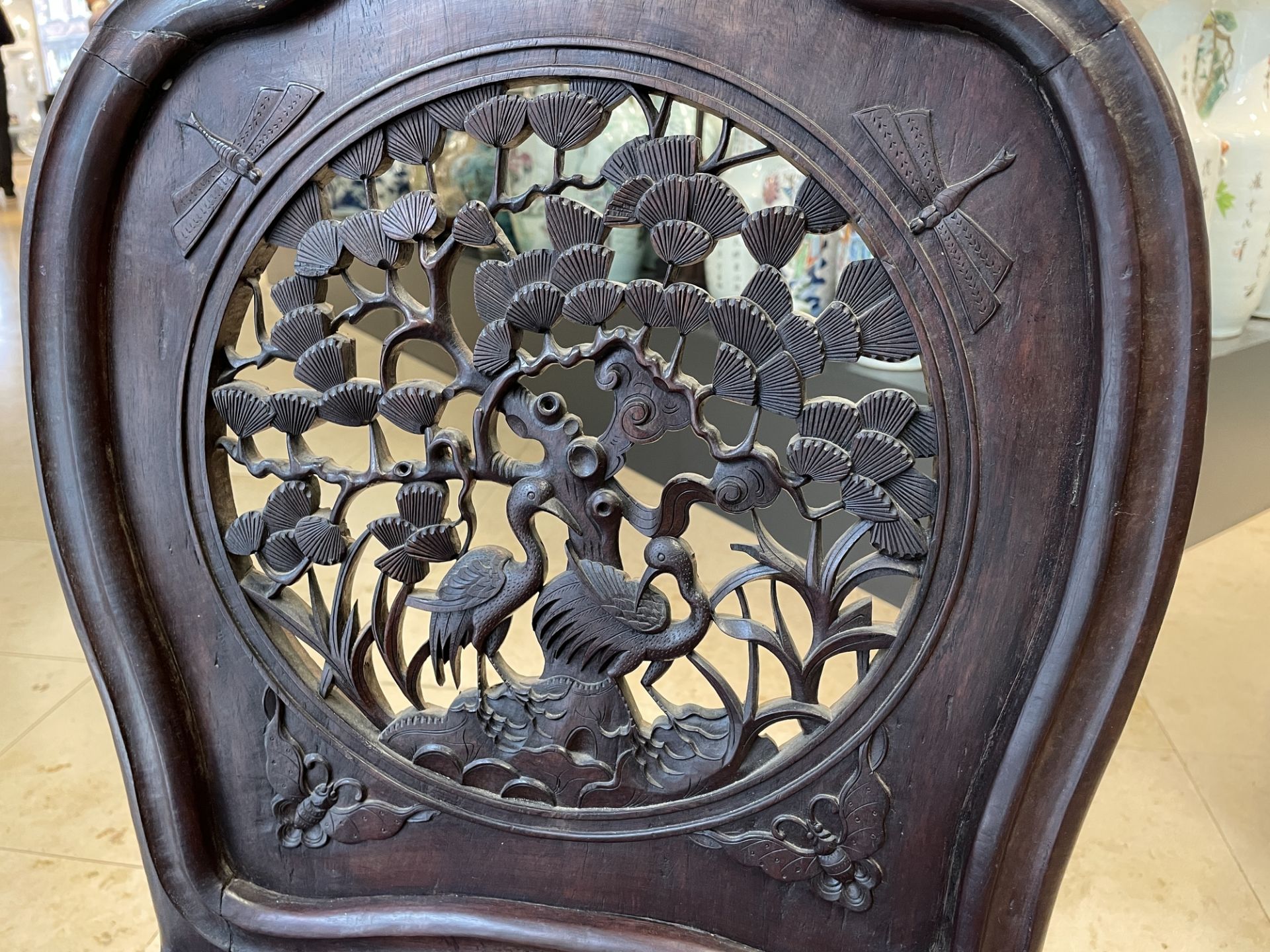 Four wooden chairs with reticulated backs, Macao or Portuguese colonial, 19th C. - Image 40 of 47