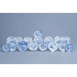 Sixteen various Chinese blue and white plates, Kangxi/Qianlong