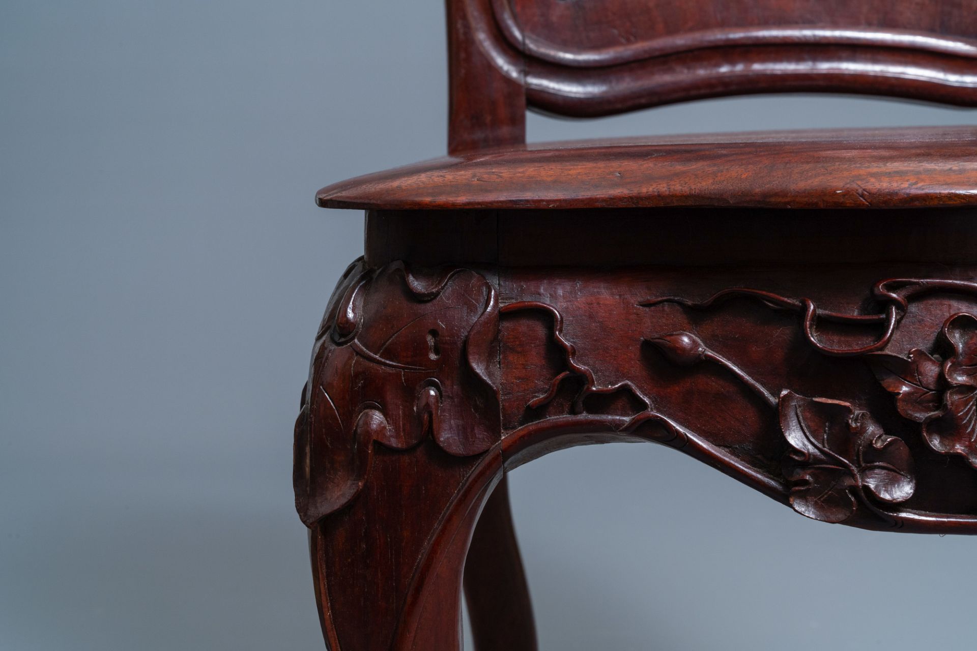 Four wooden chairs with reticulated backs, Macao or Portuguese colonial, 19th C. - Image 35 of 47