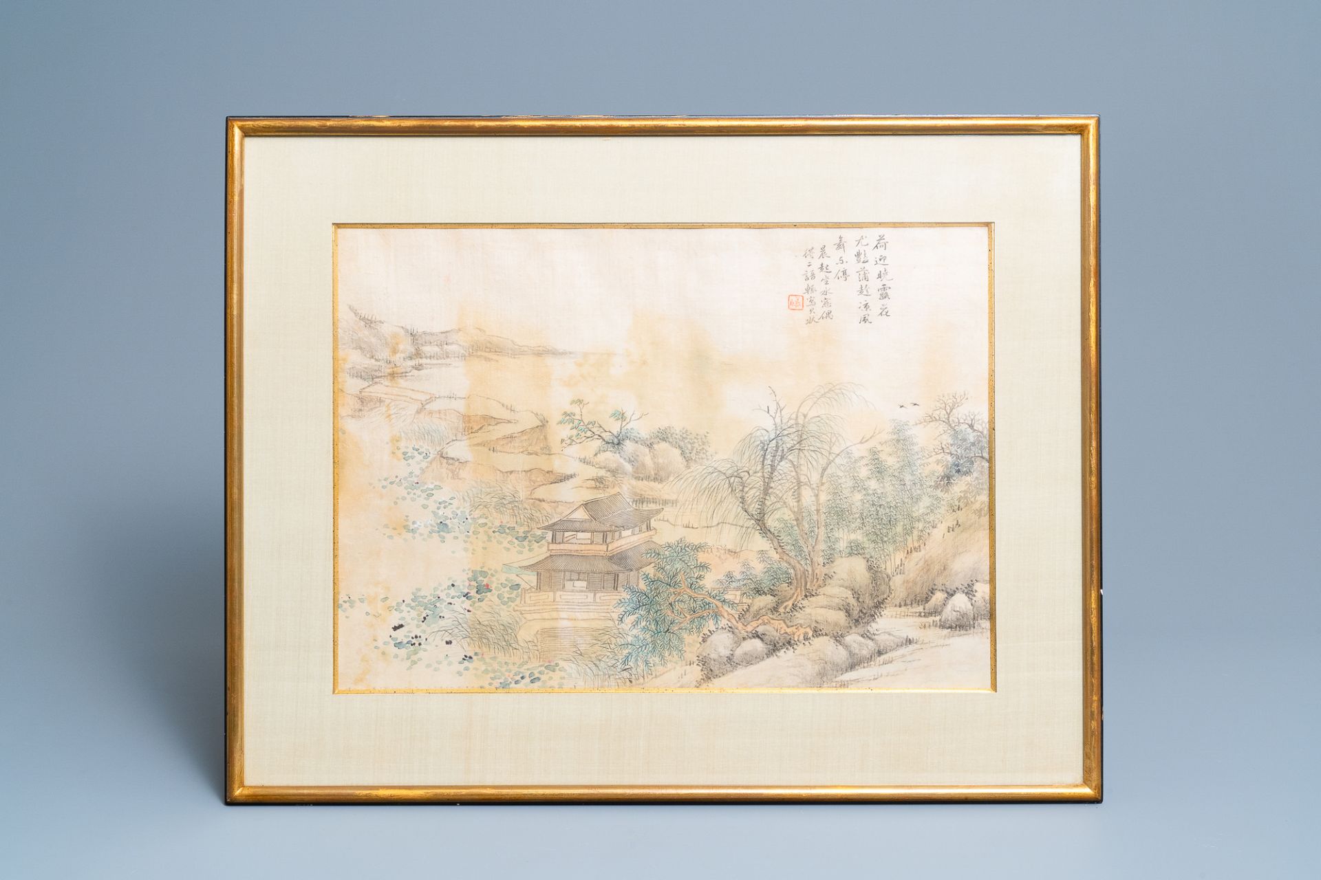 Chinese school, ink and colour on silk, 20th C.: Three landscape views - Bild 2 aus 10