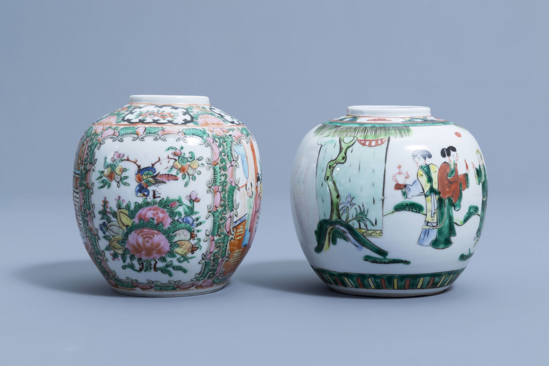 Seven various Chinese famille rose, famille verte, blue and white jars, 19th/20th C. - Image 11 of 25