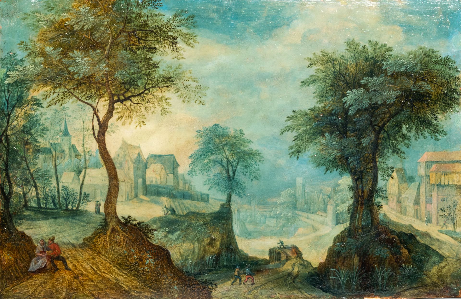 Attributed to Anton Mirou (1578-1621/1627): An animated village landscape, oil on copper