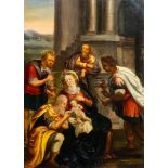 Flemish school: Adoration of the magi, oil on copper, 17th C.