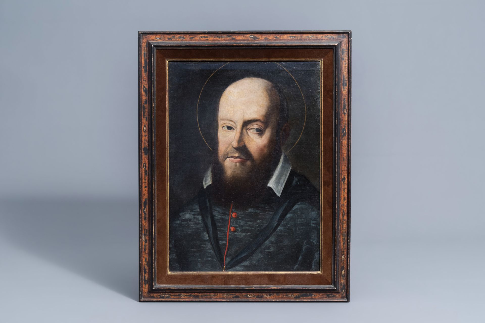 Flemish School: Saint Ignatius of Loyola, oil on canvas, 17th/18th C. - Image 2 of 9