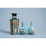 A pair of Chinese polychrome 'dragon' vases and a quadrangular 'Immortals' vase, 19th/20th C.