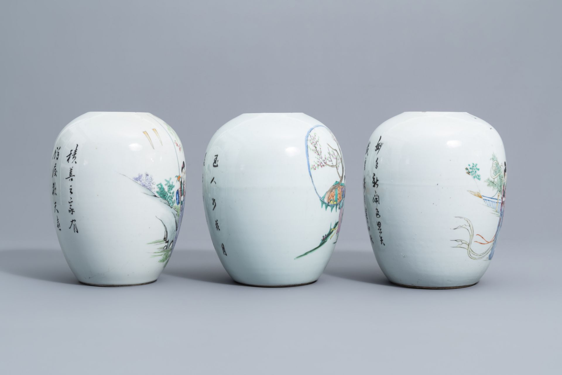 Five various Chinese famille rose and qianjiang cai ginger jars, 19th/20th C. - Image 3 of 15