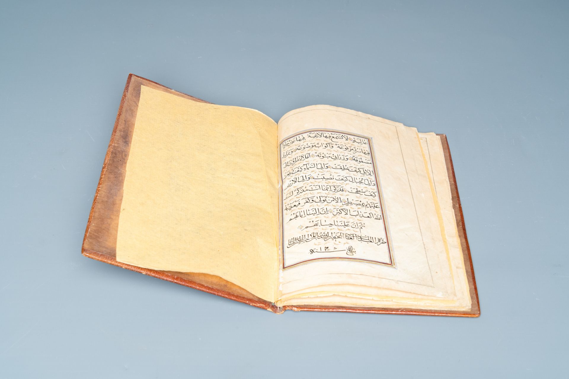 An illuminated Persian manuscript on paper with red leather binding, Iran, 19th/20th C. - Image 2 of 4