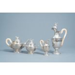 A four-piece silver Directoire style tea set with ivory handles, 800/000, 19th/20th C.