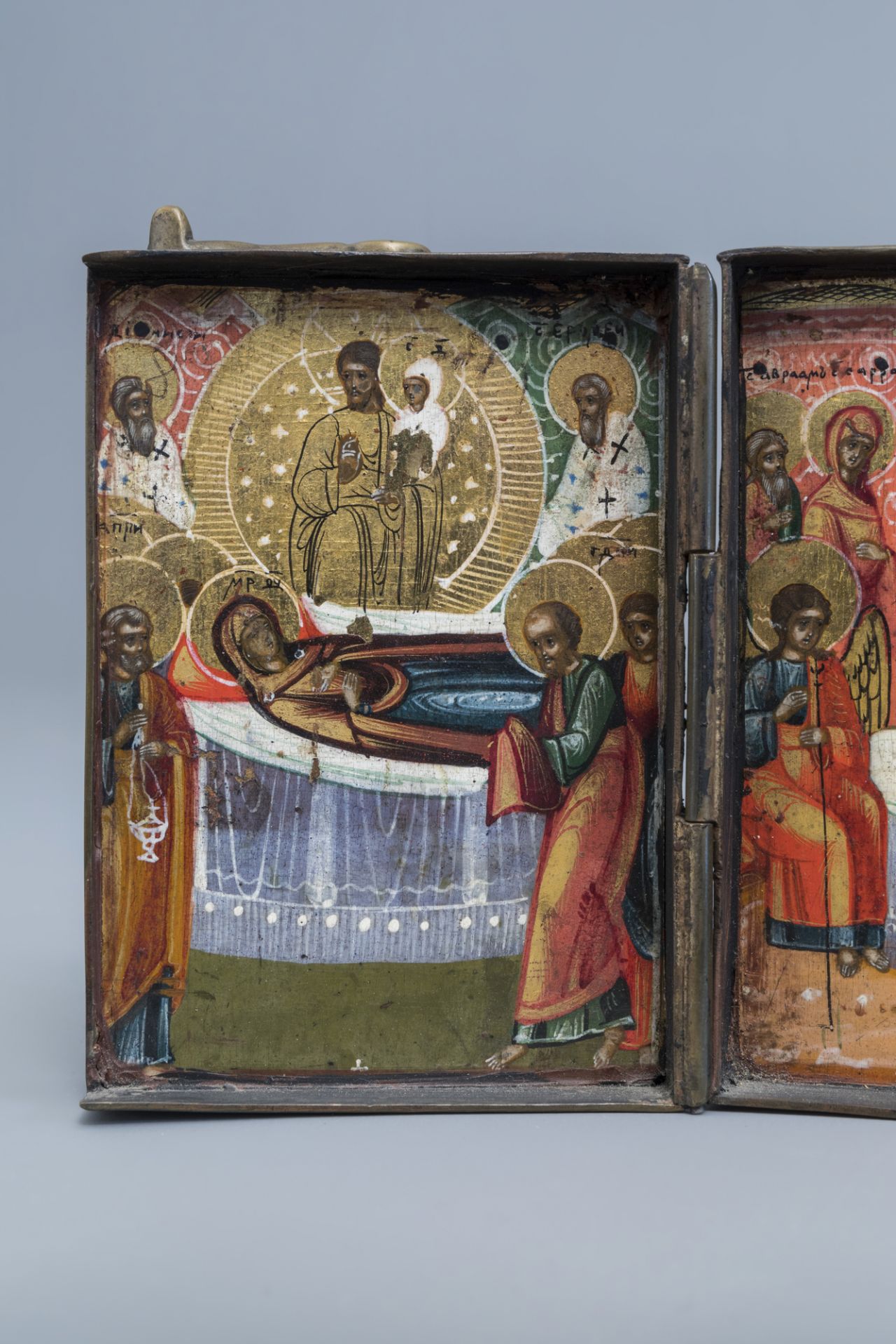 Two Russian icons with copper oklad or riza and two travel icons, 19th/20th C. - Image 12 of 18