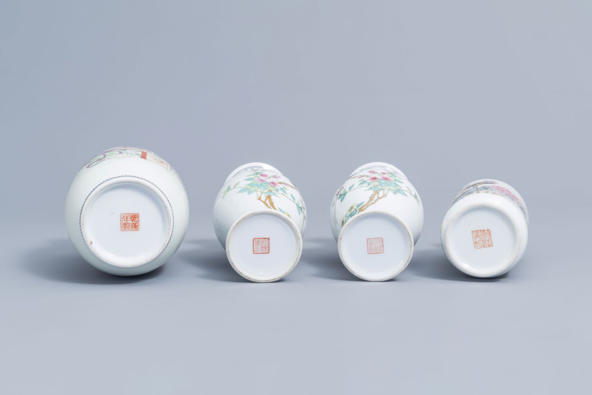 Six various Chinese famille rose vases and a famille verte 'scholars' brush pot, 20th C. - Image 7 of 13